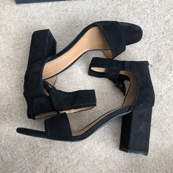 Tommy Hilfiger Womens Black Suede Zip Up Open Toe Block Heeled Sandal Size 8.5 - Picture 8 of 10